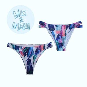 Duo If Feather Print Cheeky Low Rise Swim Bottoms NWOT Bohemian Colorful Size S